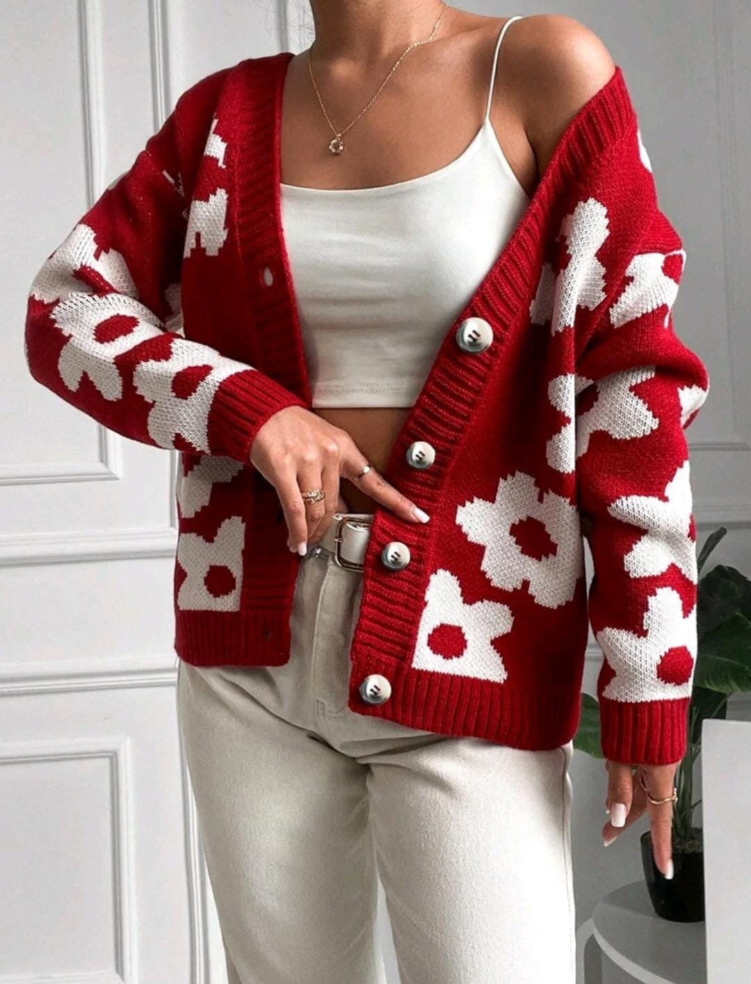 Cardigan Fleuri Épaule tombante