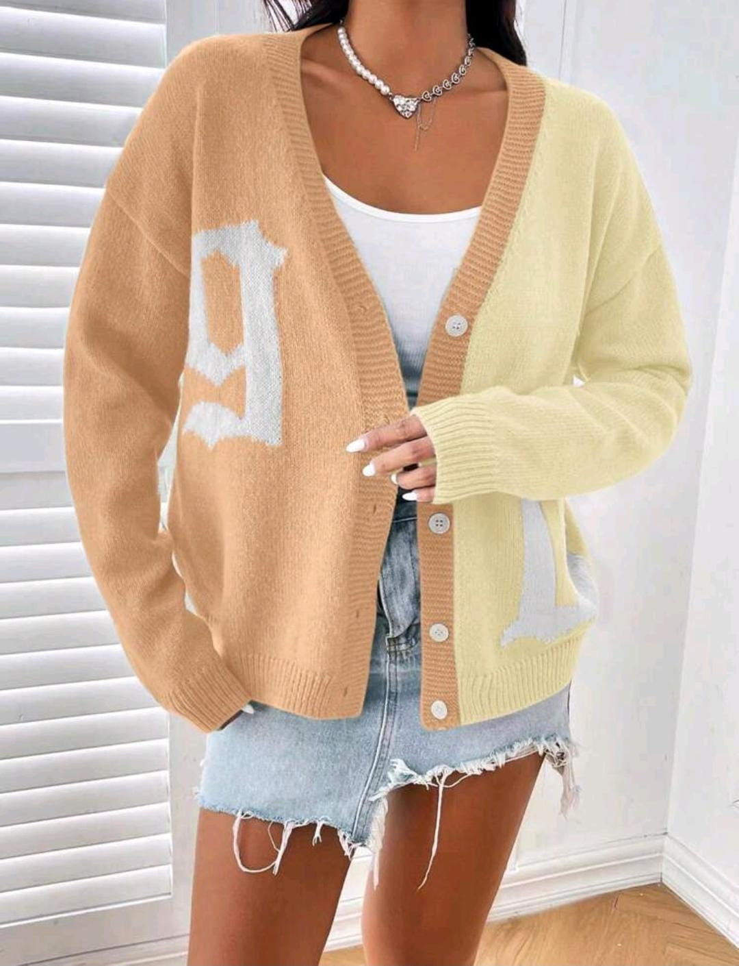 MOOSTA Cardigan à manches longues avec motif de lettre
