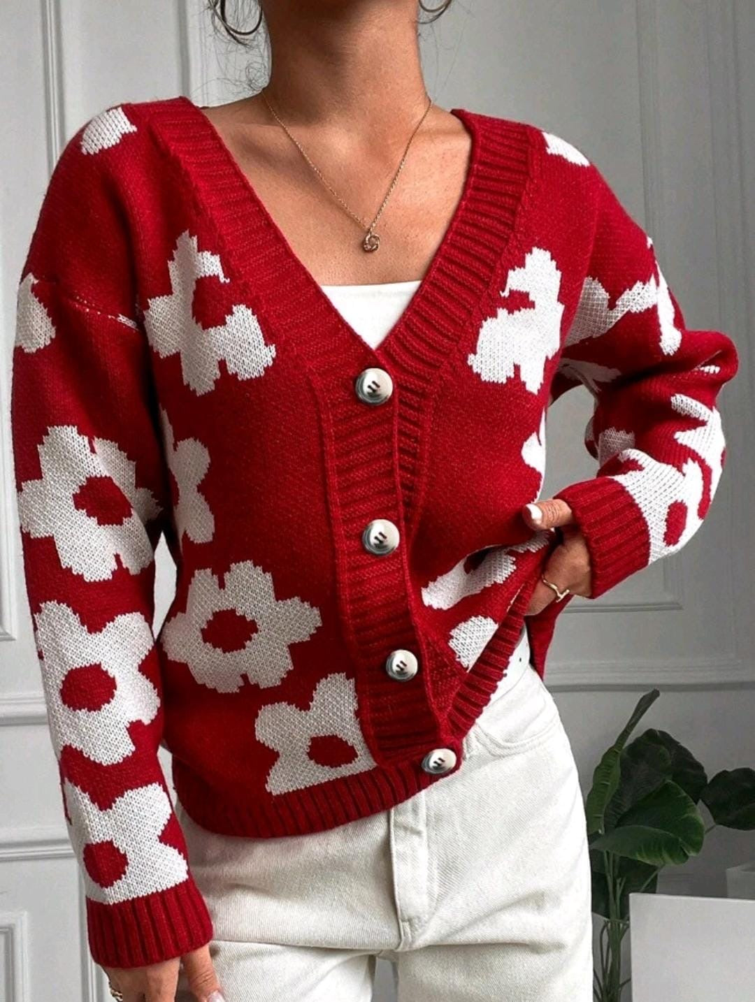 Cardigan Fleuri Épaule tombante