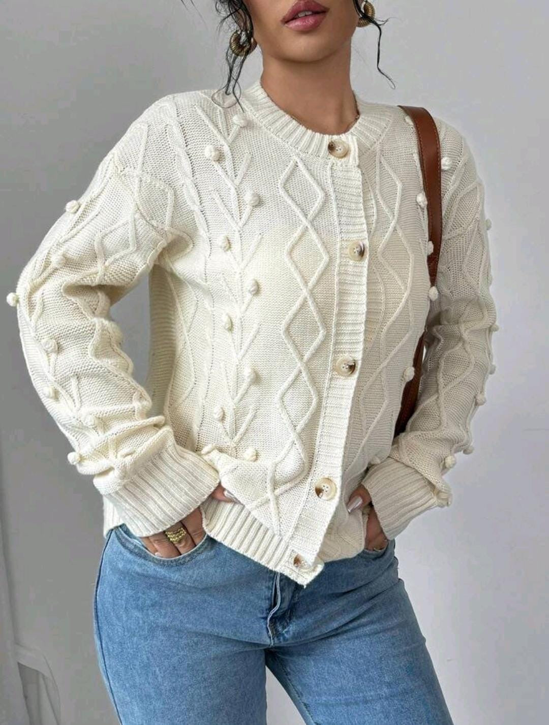 ChicEase Cardigan tricoté casual d'automne avec pompons