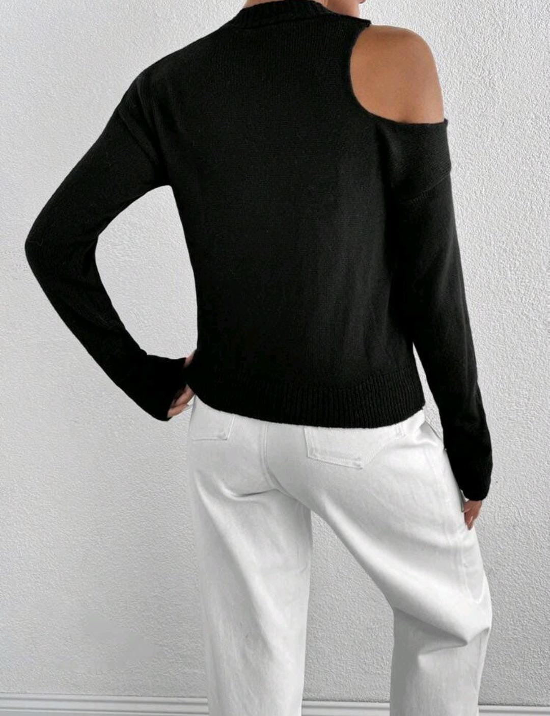 Cardigan fin noir décontracté décontracté avec détail ajouré pour femmes