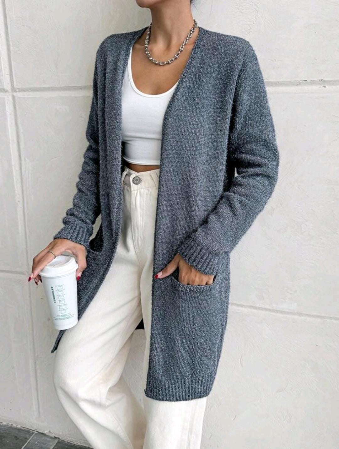 Cardigan d'hiver détaillé en tricot chiné brillant pour femme