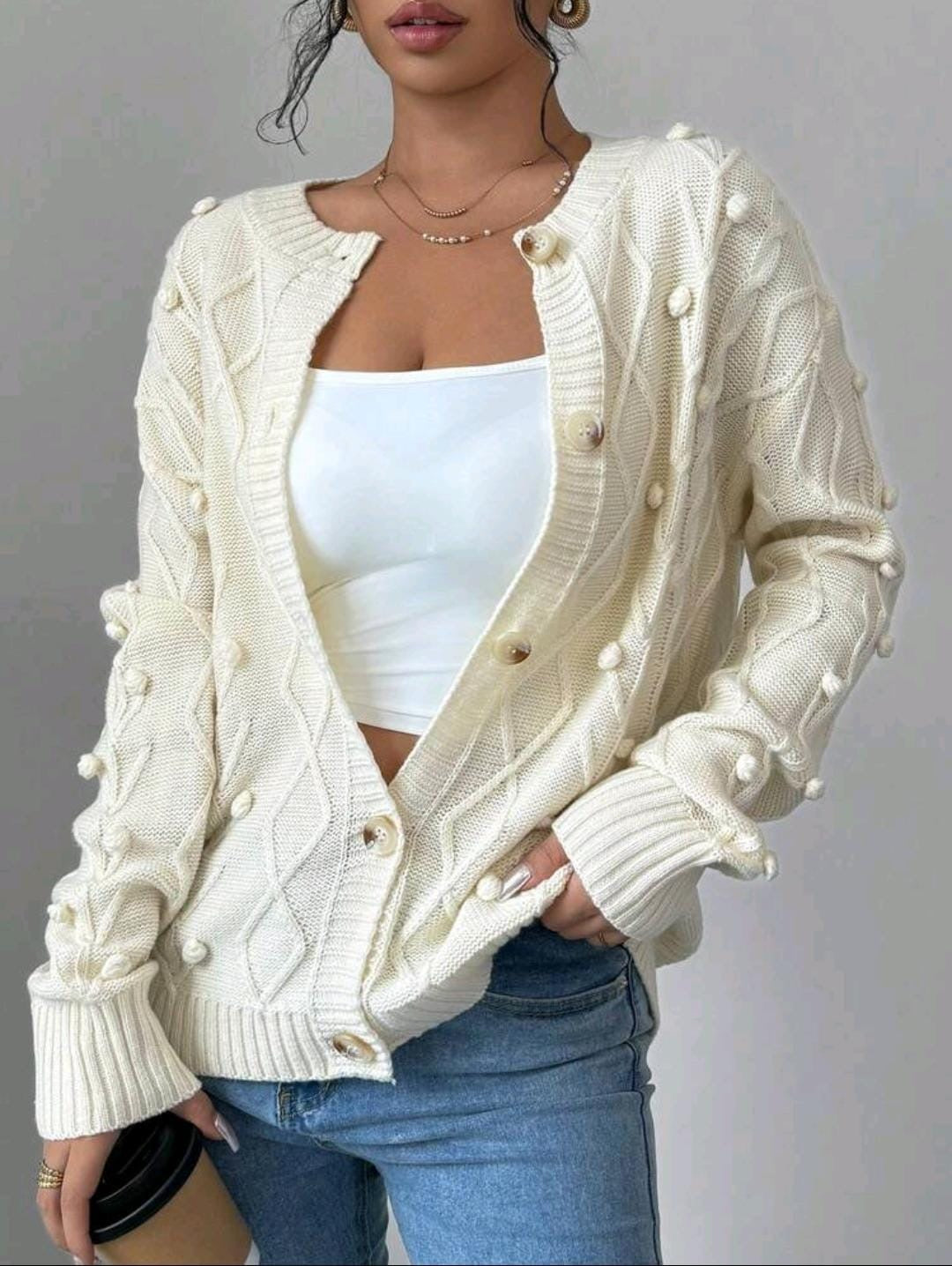 ChicEase Cardigan tricoté casual d'automne avec pompons