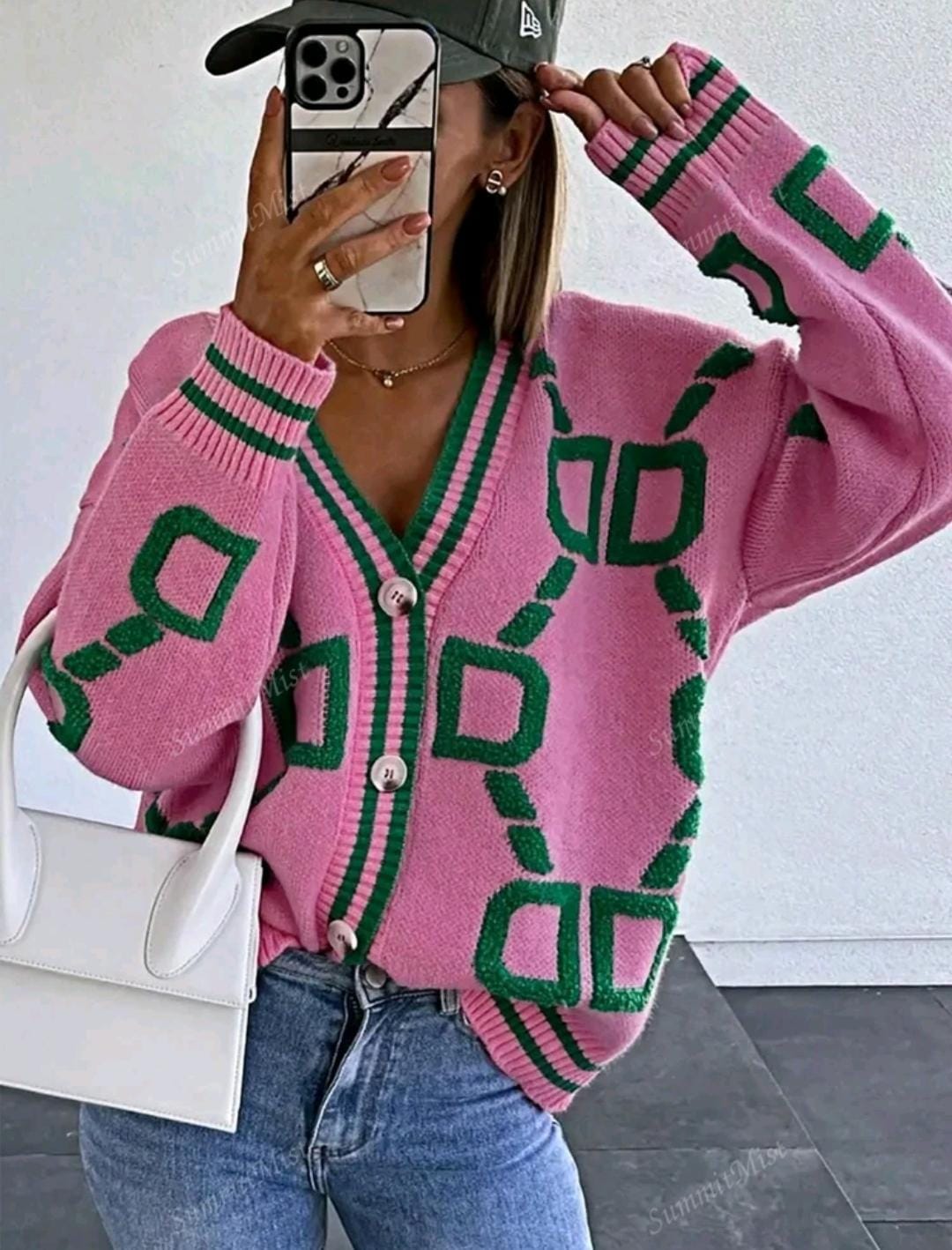 Cardigan tricoté à motif géométrique