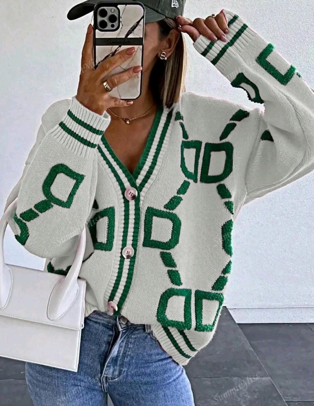 Cardigan tricoté à motif géométrique
