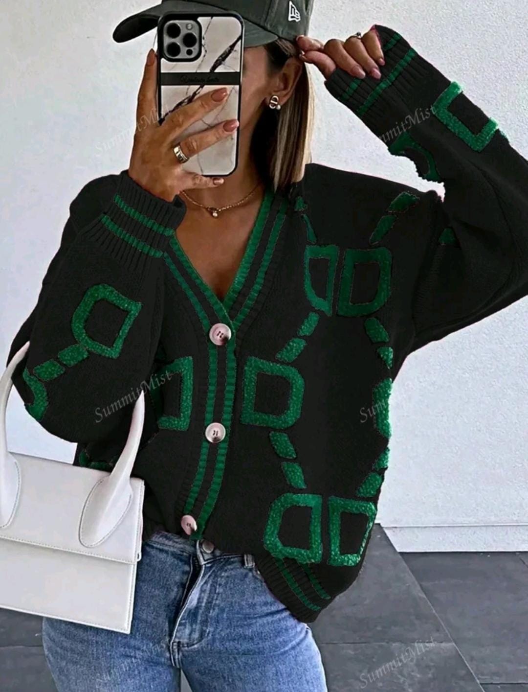 Cardigan tricoté à motif géométrique