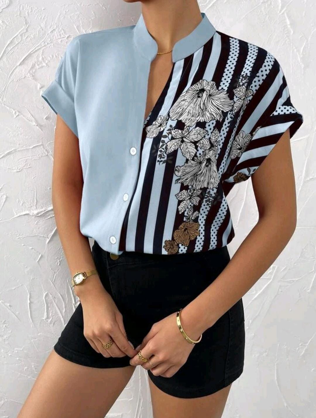 Clasi Chemise fleuri et à rayures à bouton