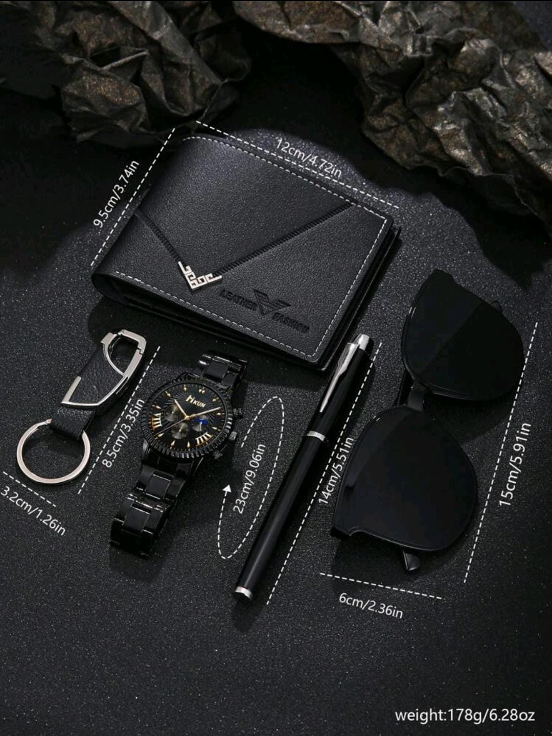 Montres à Quartz, Portefeuille , Porte-clés, Stylo, Lunettes de Soleil, Idéal pour les Cadeaux de Fête des Hommes