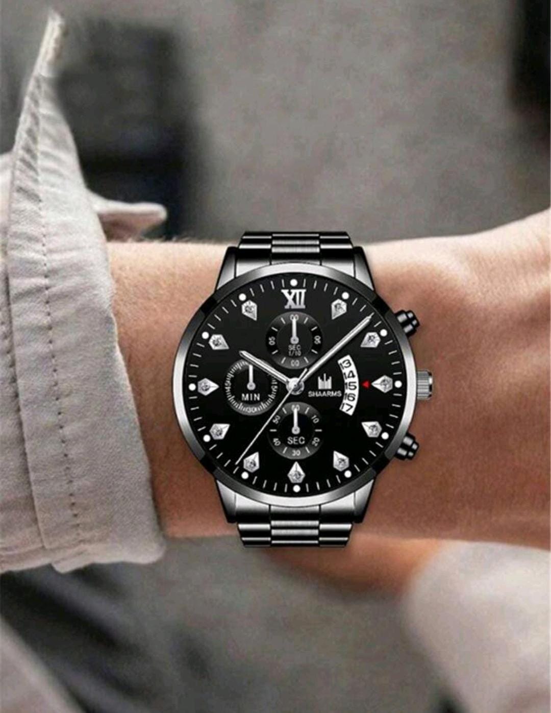 SHAARMS Montre à trois cadrans avec date à quartz pour hommes