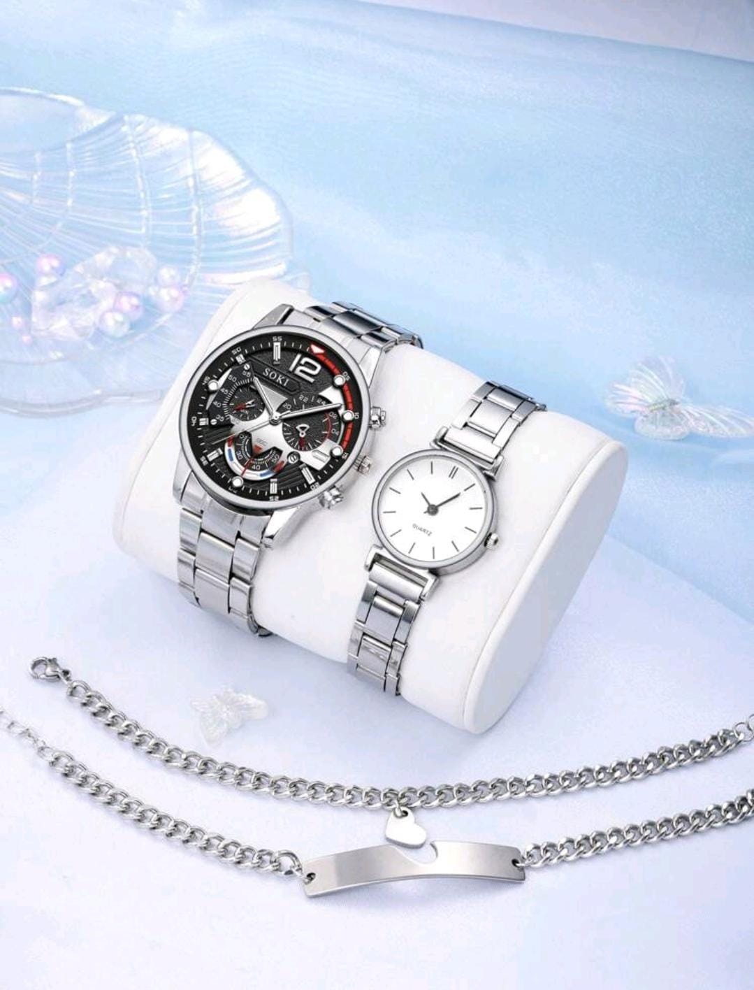 Montres de couple à quartz et 2 pièces Colliers de couple