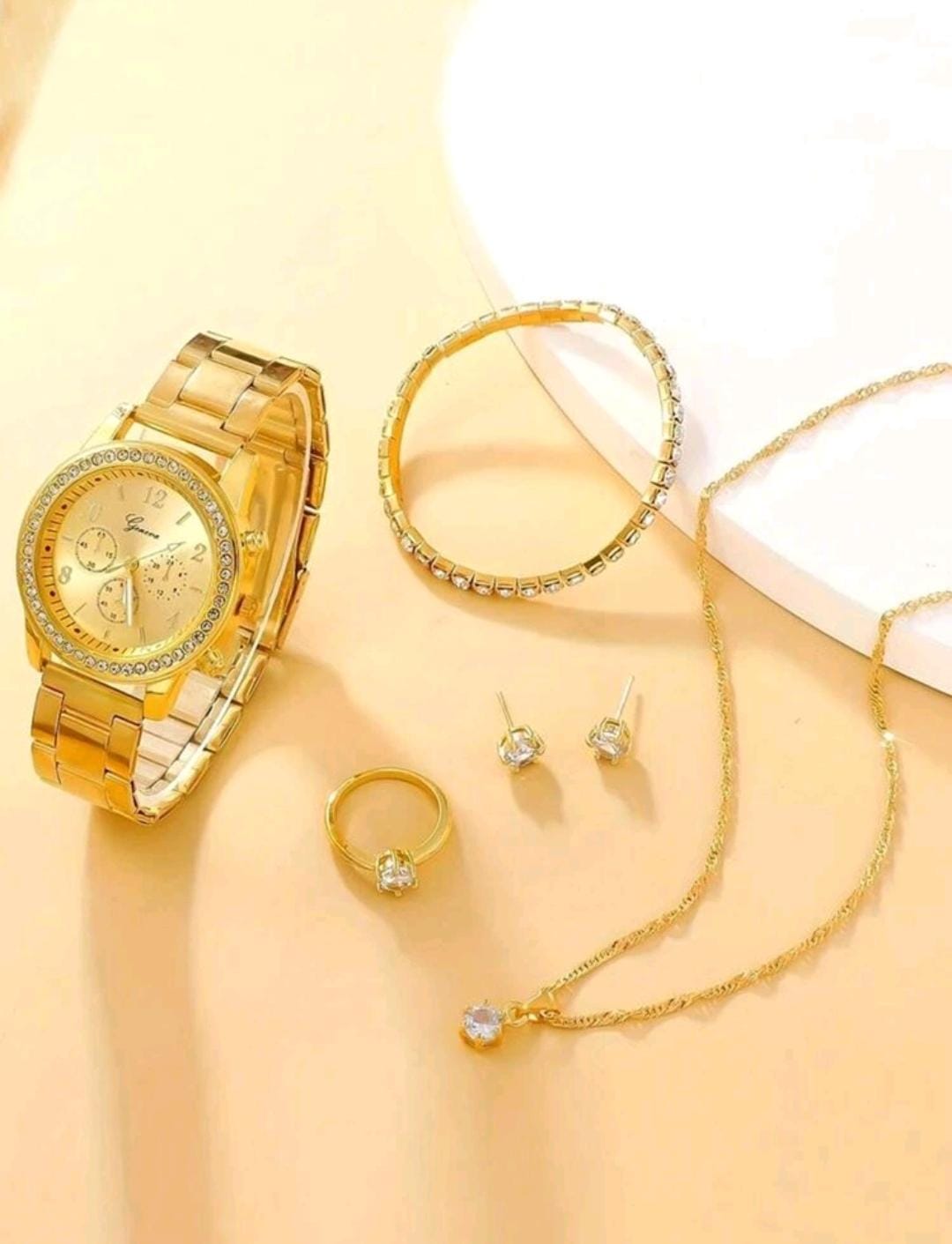Ensemble de montre en acier avec bracelet, collier, boucles d'oreilles