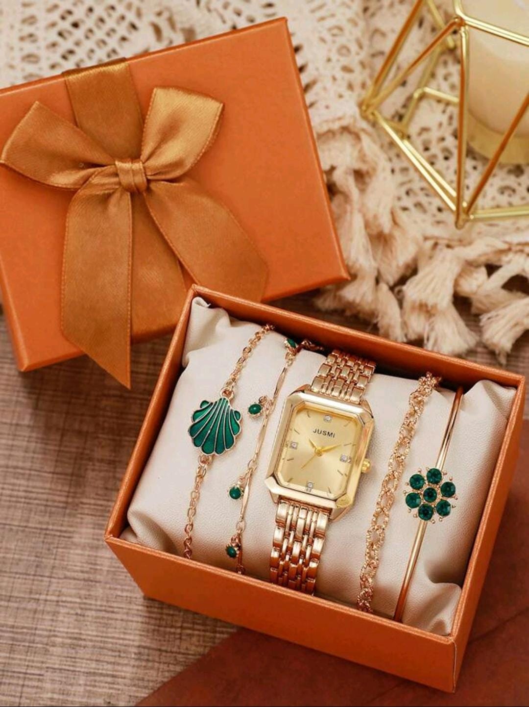 Ensemble cadeau bracelet + montre en acier inoxydable carré