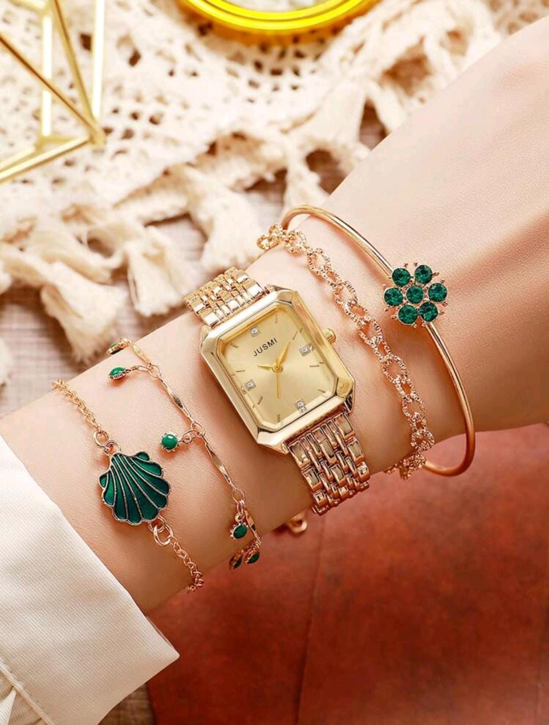 Ensemble cadeau bracelet + montre en acier inoxydable carré