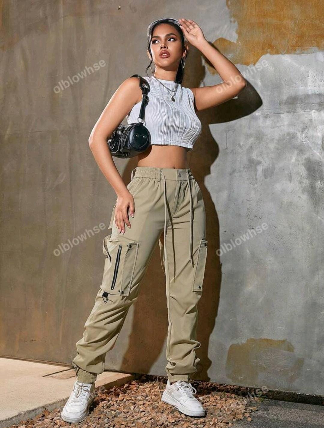 pantalon cargo de jogging taille élastique