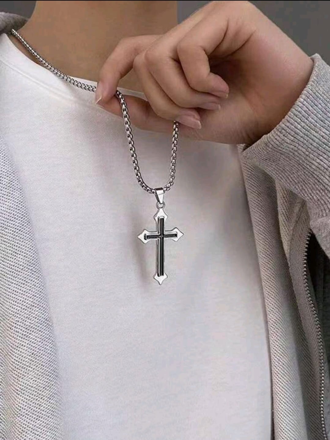 1 pièce En Acier Inoxydable Collier Avec Pendentif , Unisexe Sweat-Shirt À Capuche Chaîne , Polyvalent Quotidien Accessoire