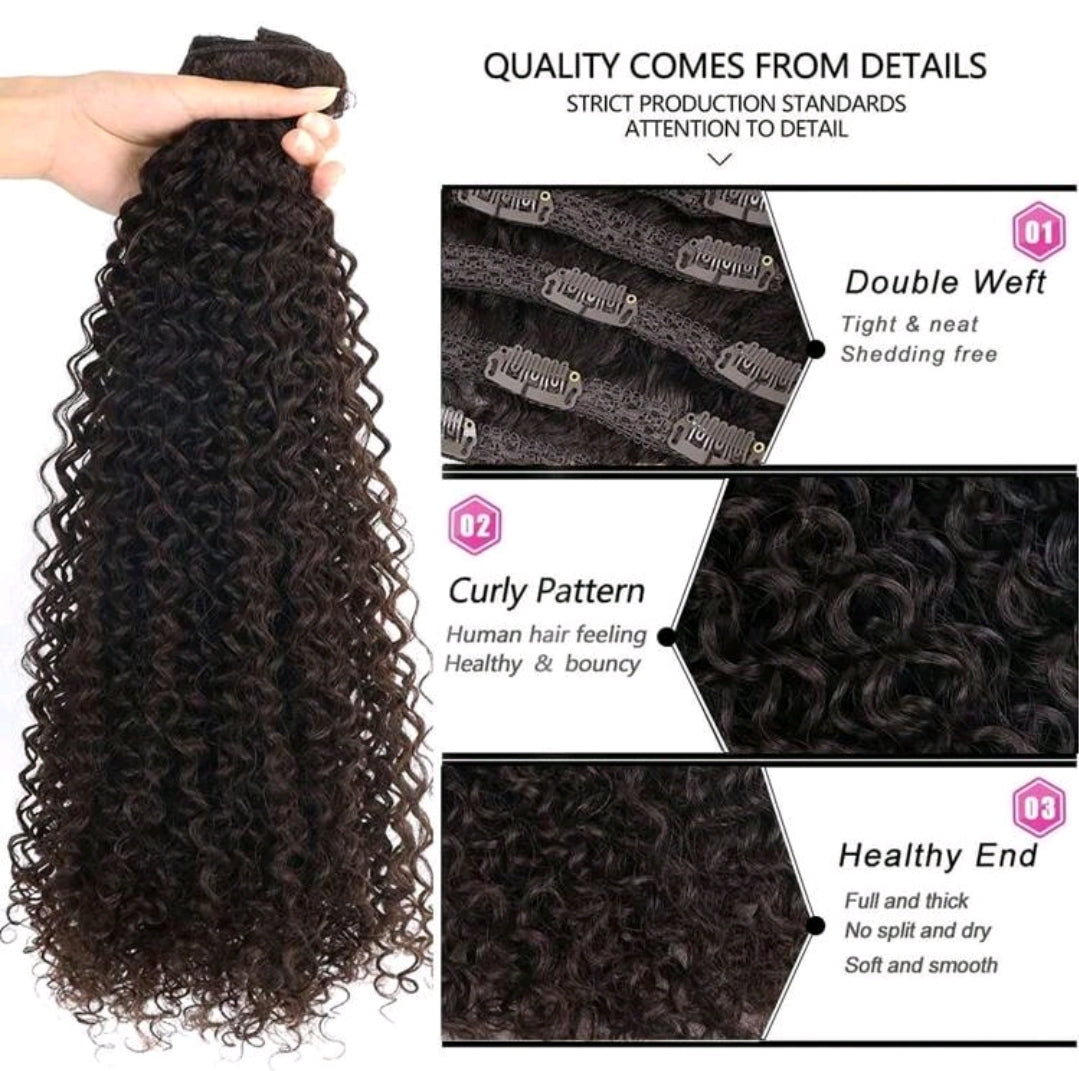 Extensions de cheveux à clipser - 140G de cheveux synthétiques brun foncé Extensions de cheveux bouclés Jerry à clipser pour extensions et postiches (2# 24 pouces)(Pack de 7)
