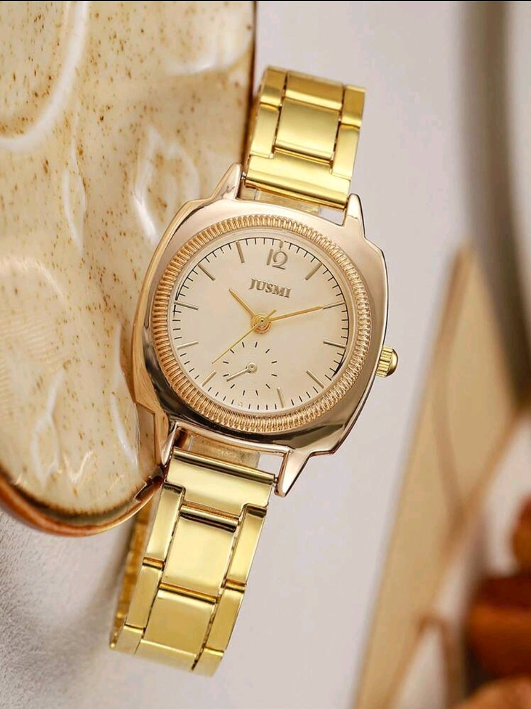 5 pièces/set Montre à quartz à cadran rond en acier de style mode mélangé avec bracelet décoré de feuilles.