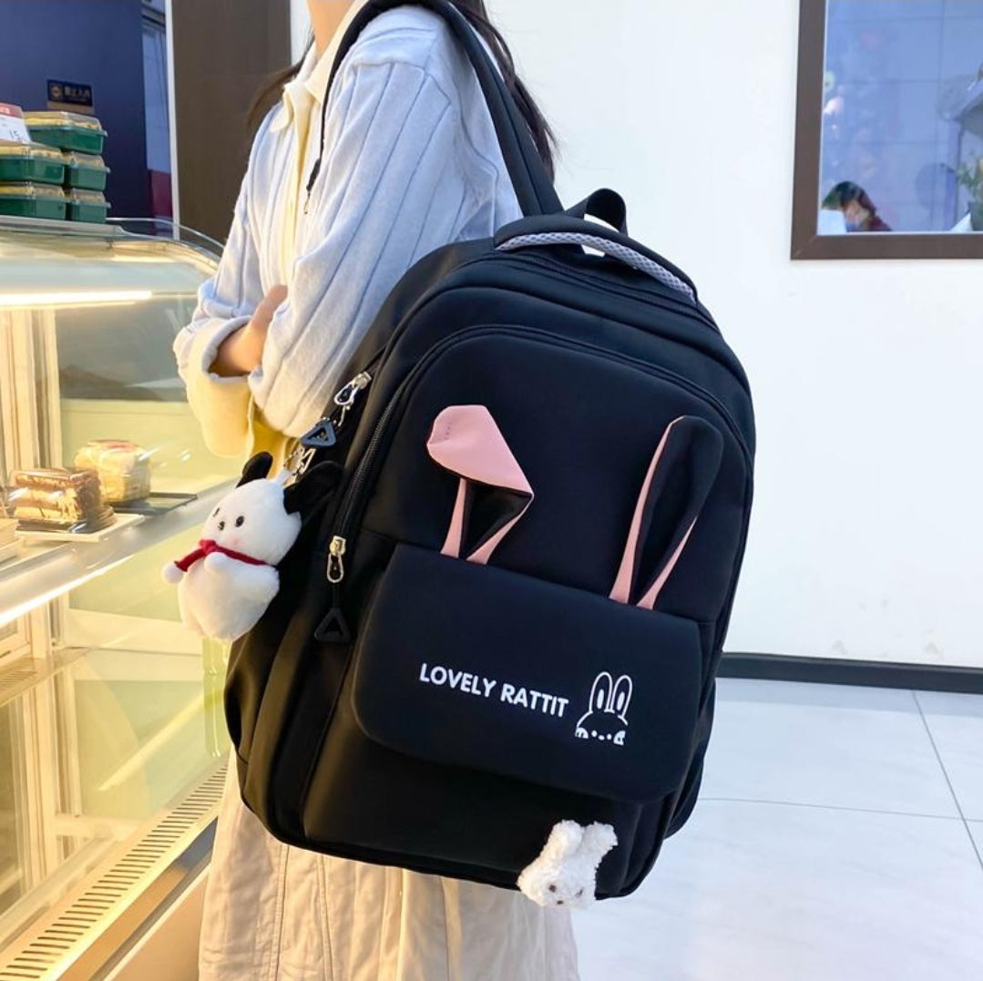 Ensemble de quatre sacs à dos pour femmes, cartable d'étudiant avec oreilles de lapin, sac à dos de protection de la colonne vertébrale de grande capacité
