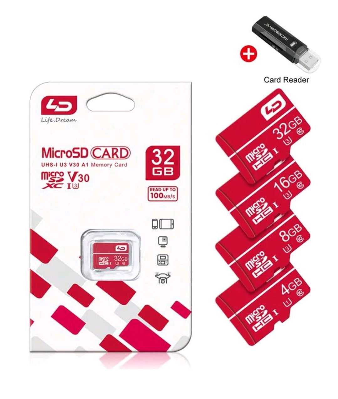 LD Carte Mémoire Ld Micro Sd Tf, 4 Go, 8 Go, 16 Go, 32 Go, 64 Go, 128 Go, 256 Go, 512 Go Sdxc/sdhc Mini Sd Card Class 10 Tf Flash Mini Sd Card + Lecteur De Carte Usb2.0