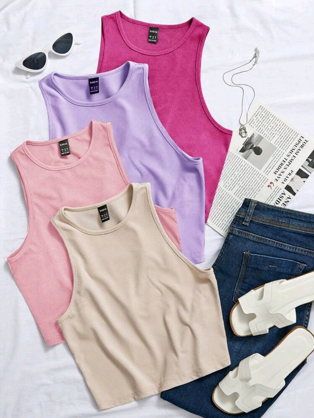 Chiquease Débardeur casual polyvalent à col rond de couleur unie pour femmes