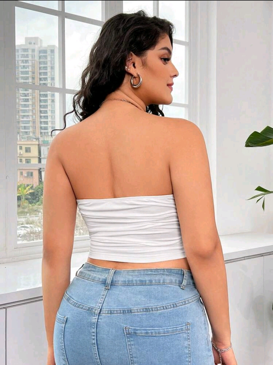 Blouse sans manches plissée en tube unicolore grande taille pour femme