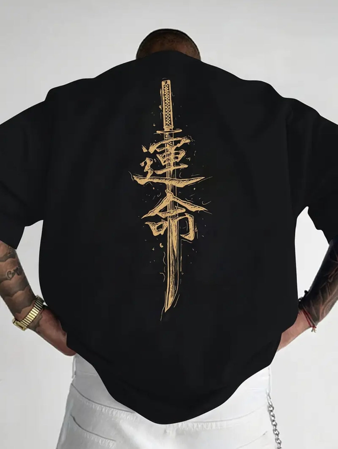 T-shirt décontracté à manches courtes pour hommes avec impression de sabre japonais