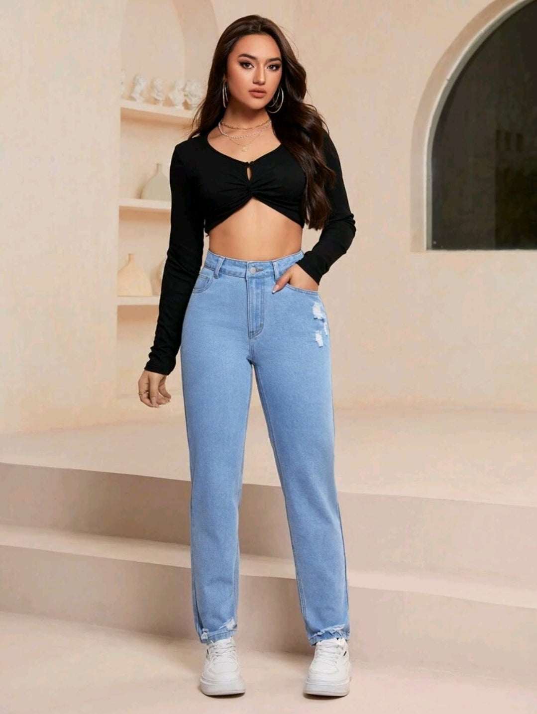 Jeans casual, fuselés et délavés avec poches pour femmes