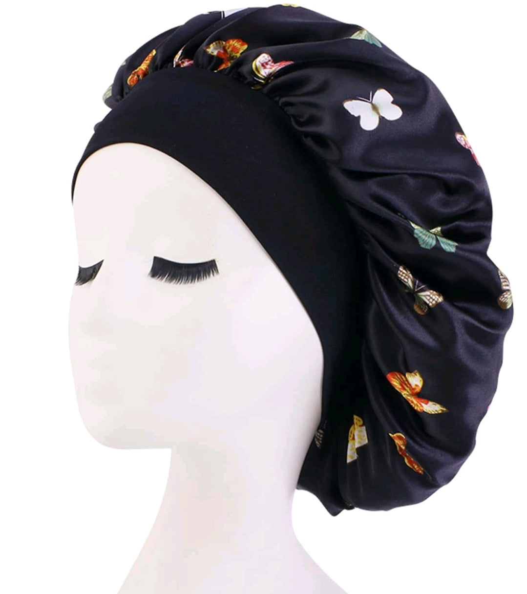 1 pièce de bonnet satiné à large bord élastique avec imprimé papillon pour le sommeil