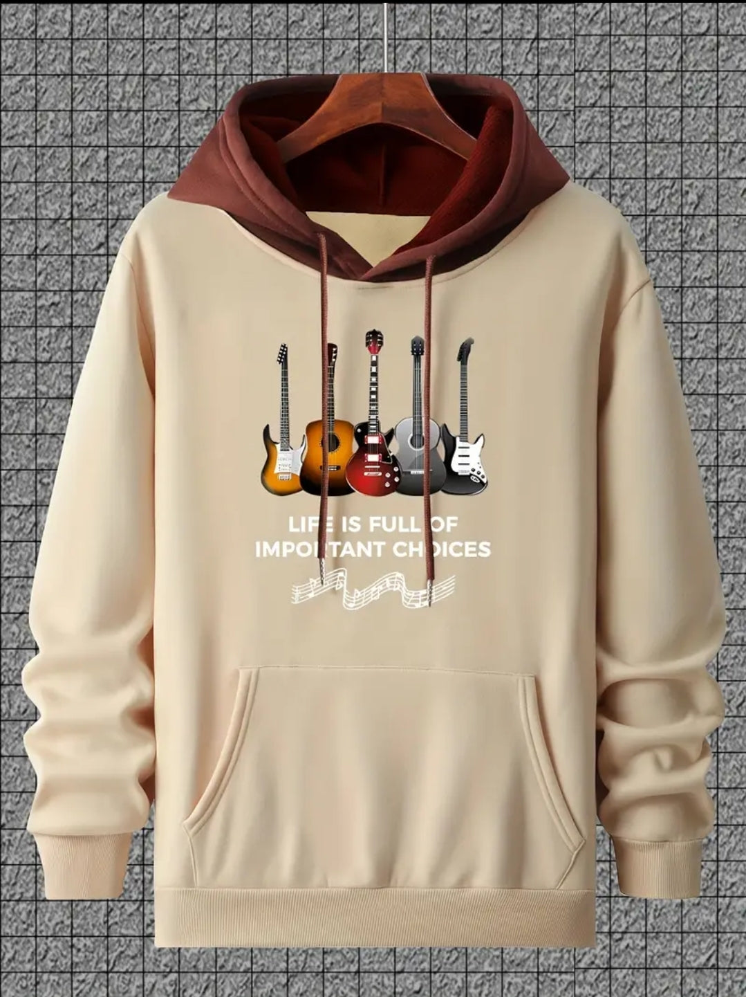 Sweat à Capuche Tendance pour Homme avec Imprimé Guitare