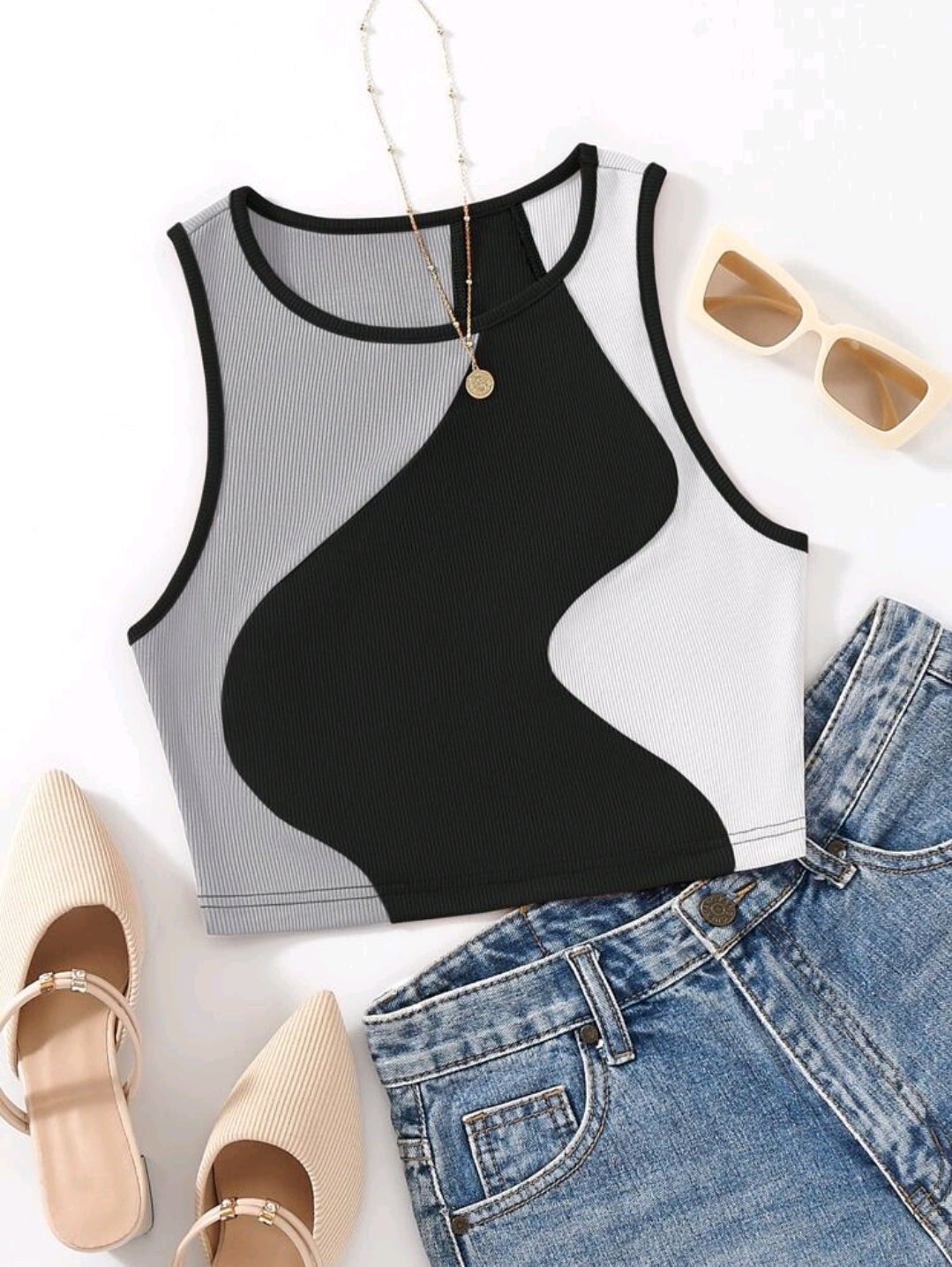 Flirla Top sans manches à blocs de couleurs