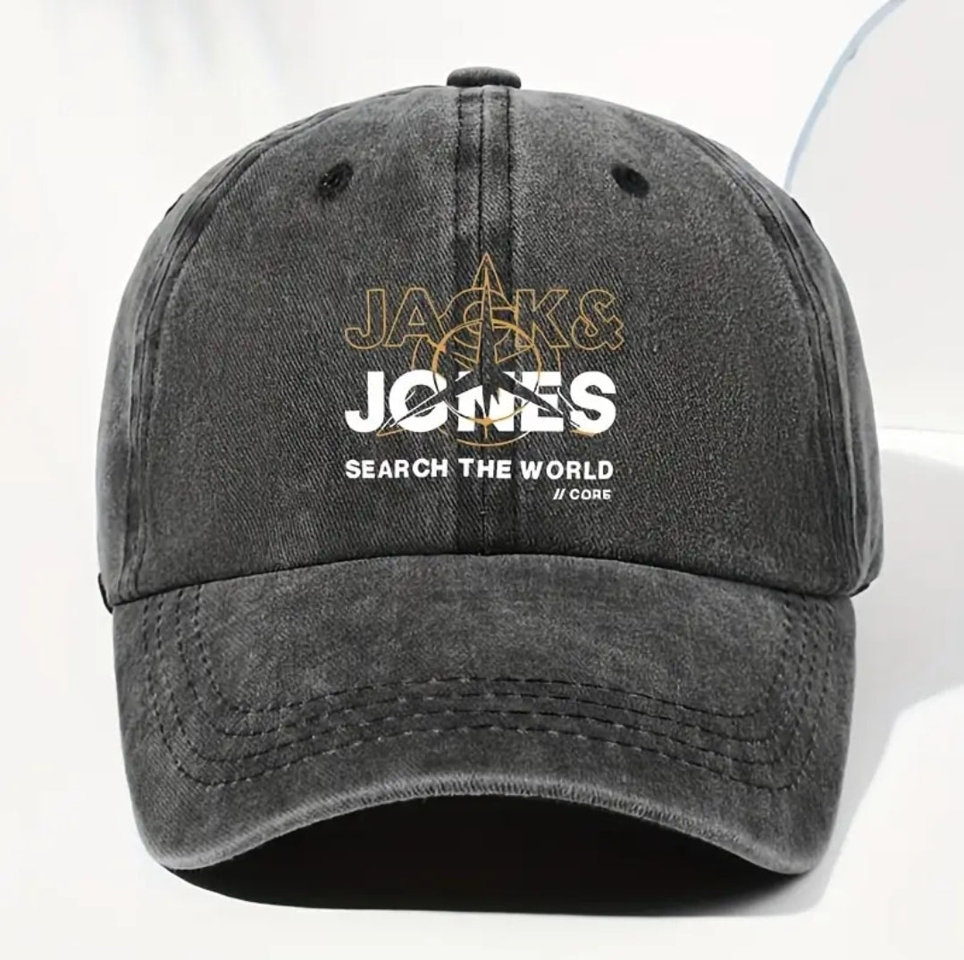 Casquette de baseball en rayon vintage avec impression "JACKS JONES SEARCH THE WORLD"