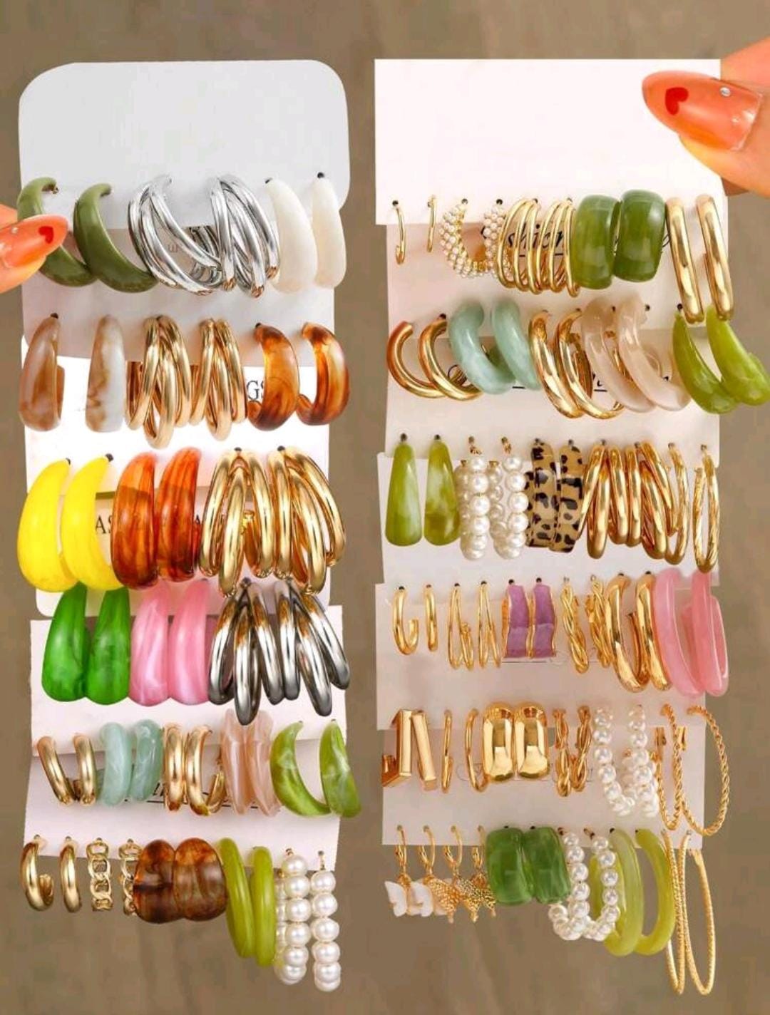 Ensemble De 20 Pièces De Boucles D'oreilles En Résine Colorées Pour Dames