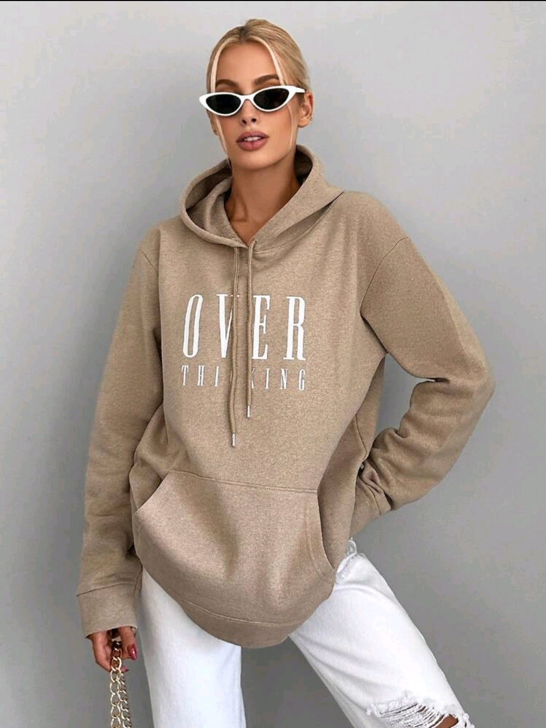 Cottnline sweat-shirt à capuche avec cordon de serrage et poche kangourou avec motif de lettres