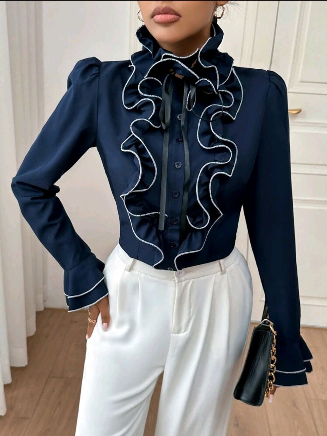 Privéa Chemise à manches évasées pour femmes, hauts à manches longues