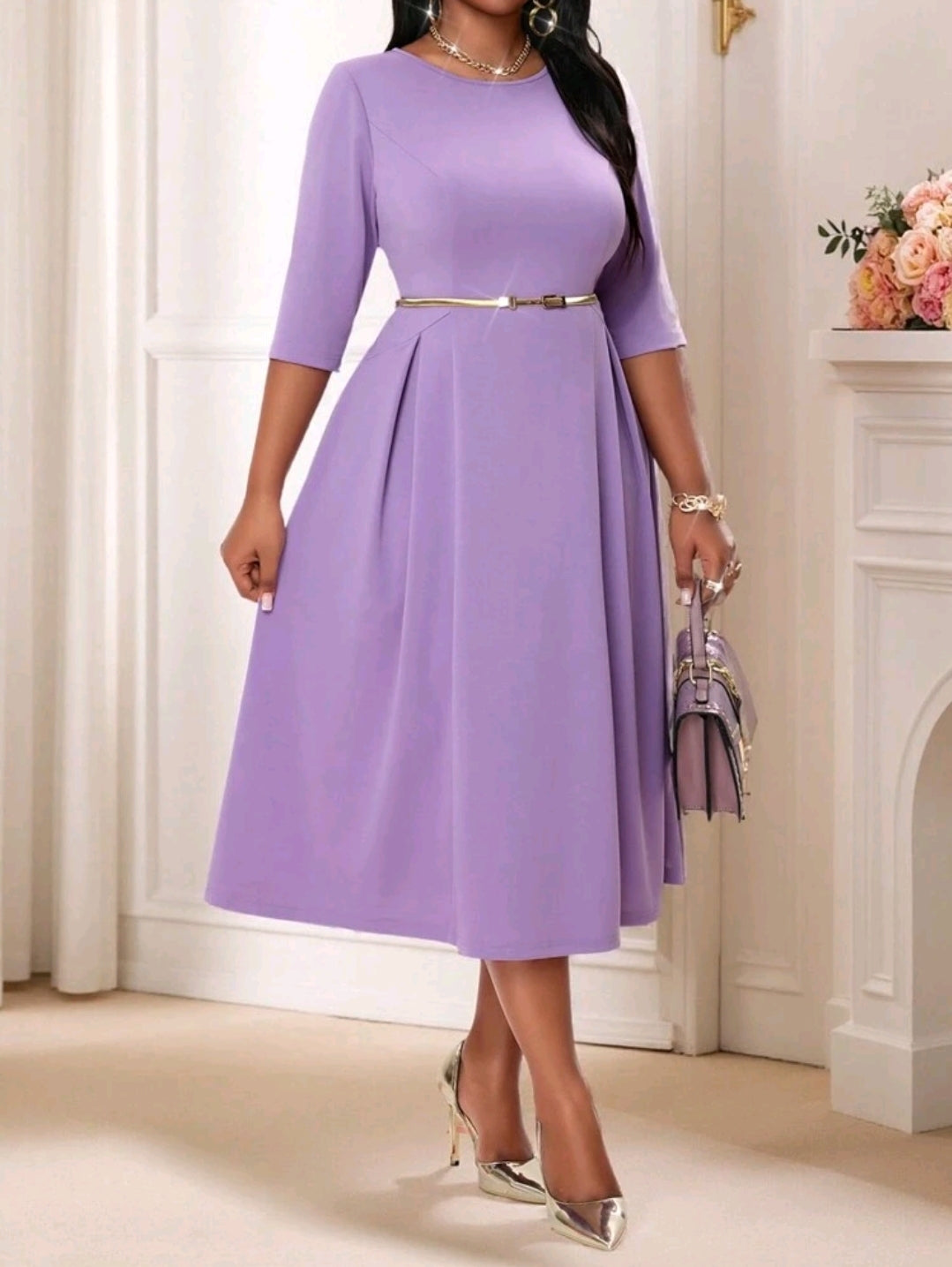 Robe longue à manches longues en maille violette élégante et ample pour l'été et l'hiver, robe de bal de masque