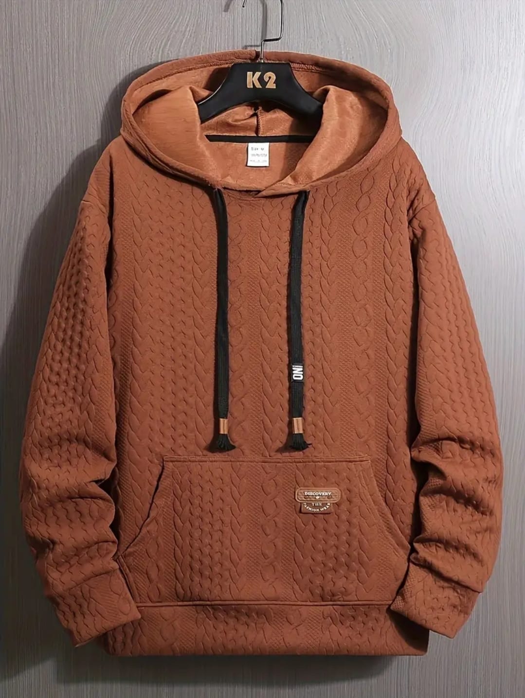 Sweat à capuche en polyester pour homme - Couleur unie, manches longues,
