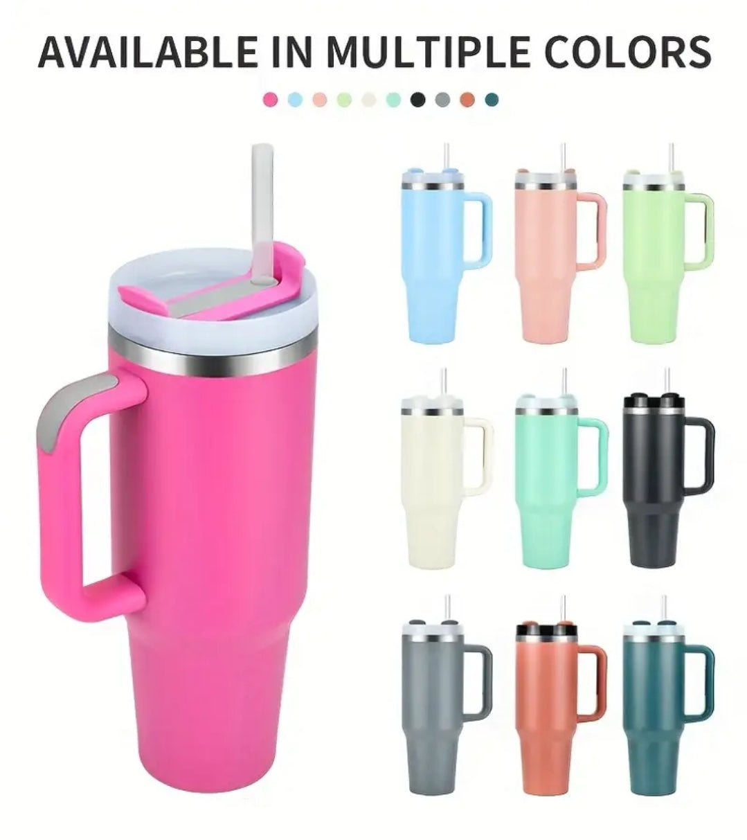 1pc Watersy 40oz Gobelet Isolé en Acier Inoxydable avec Poignée, Paille et Couvercle