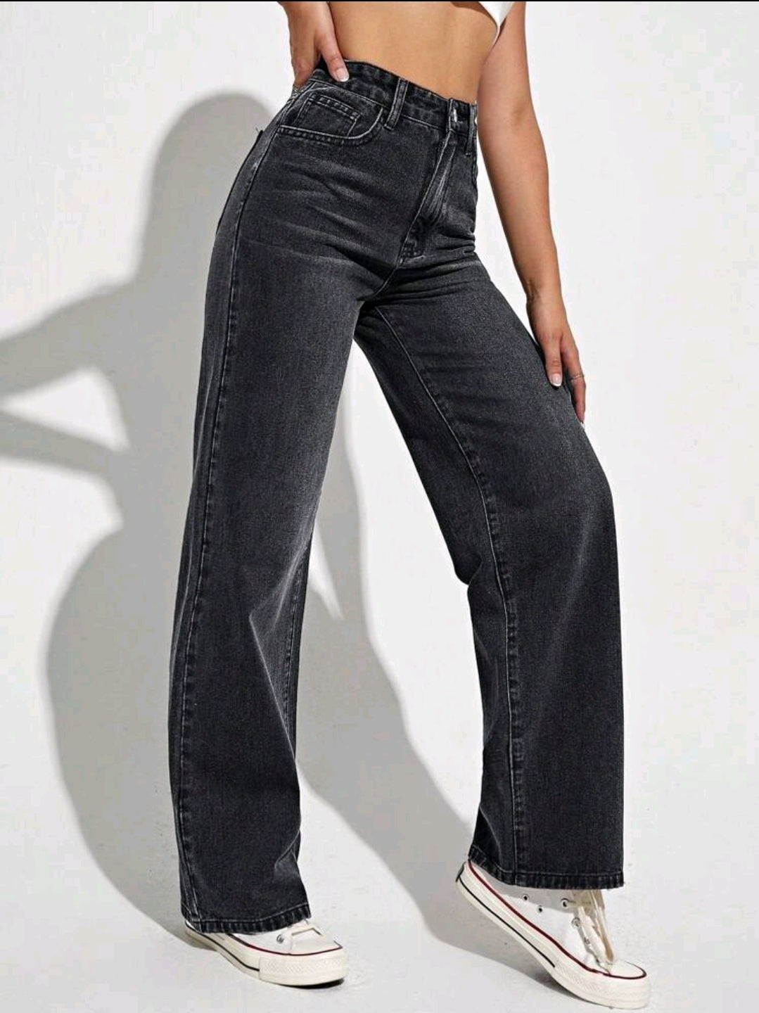 Pantalon en denim décontracté pour femmes au look élégant, de couleur unie