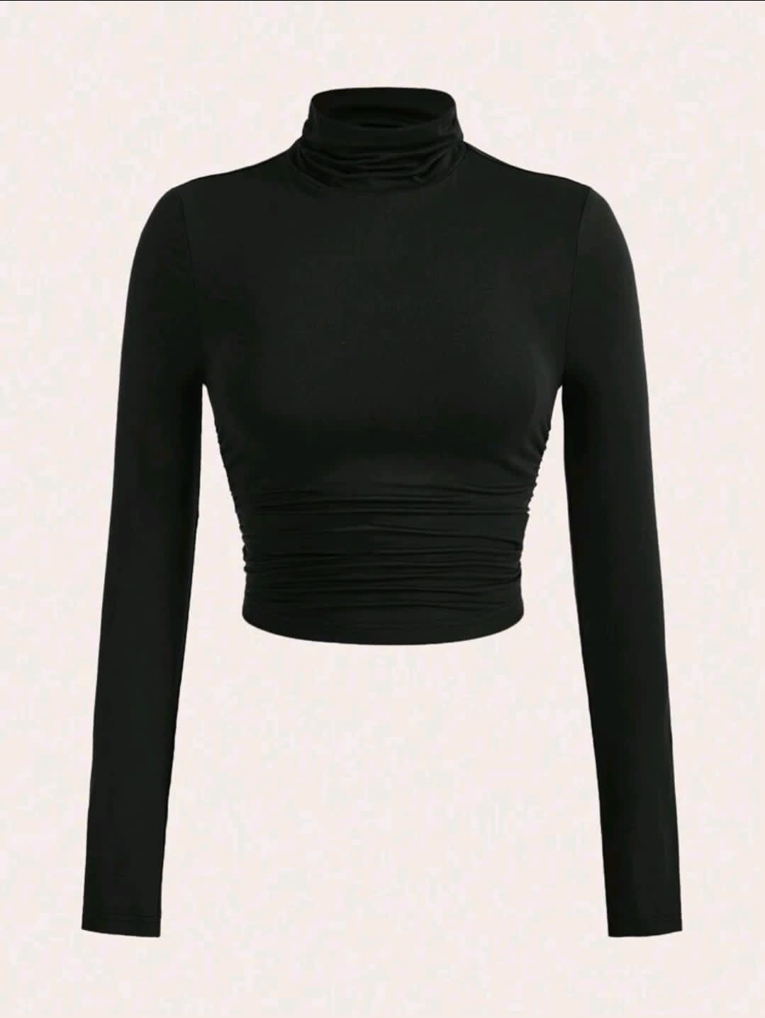 SHEIN EZwear T-shirt court froncé à col haut pour tenues de printemps