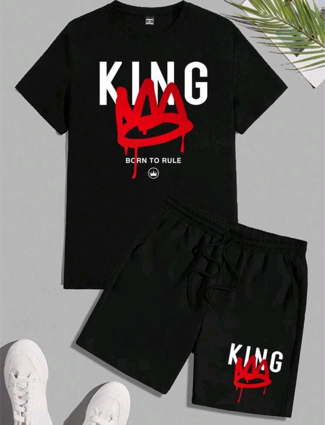 Manfinity Homme Ensemble de combo de t-shirt à manches courtes imprimé Roi à la mode