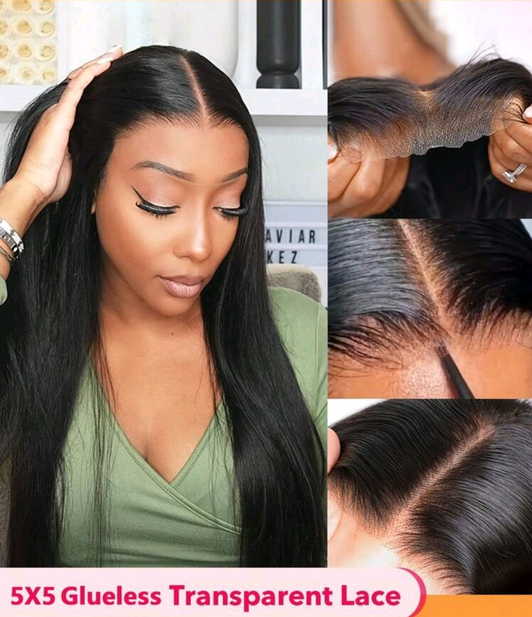 Perruque de cheveux humains lace transparente sans colle 5x5 droite, pré-épilée, densité de 150%, pour femmes 20inch