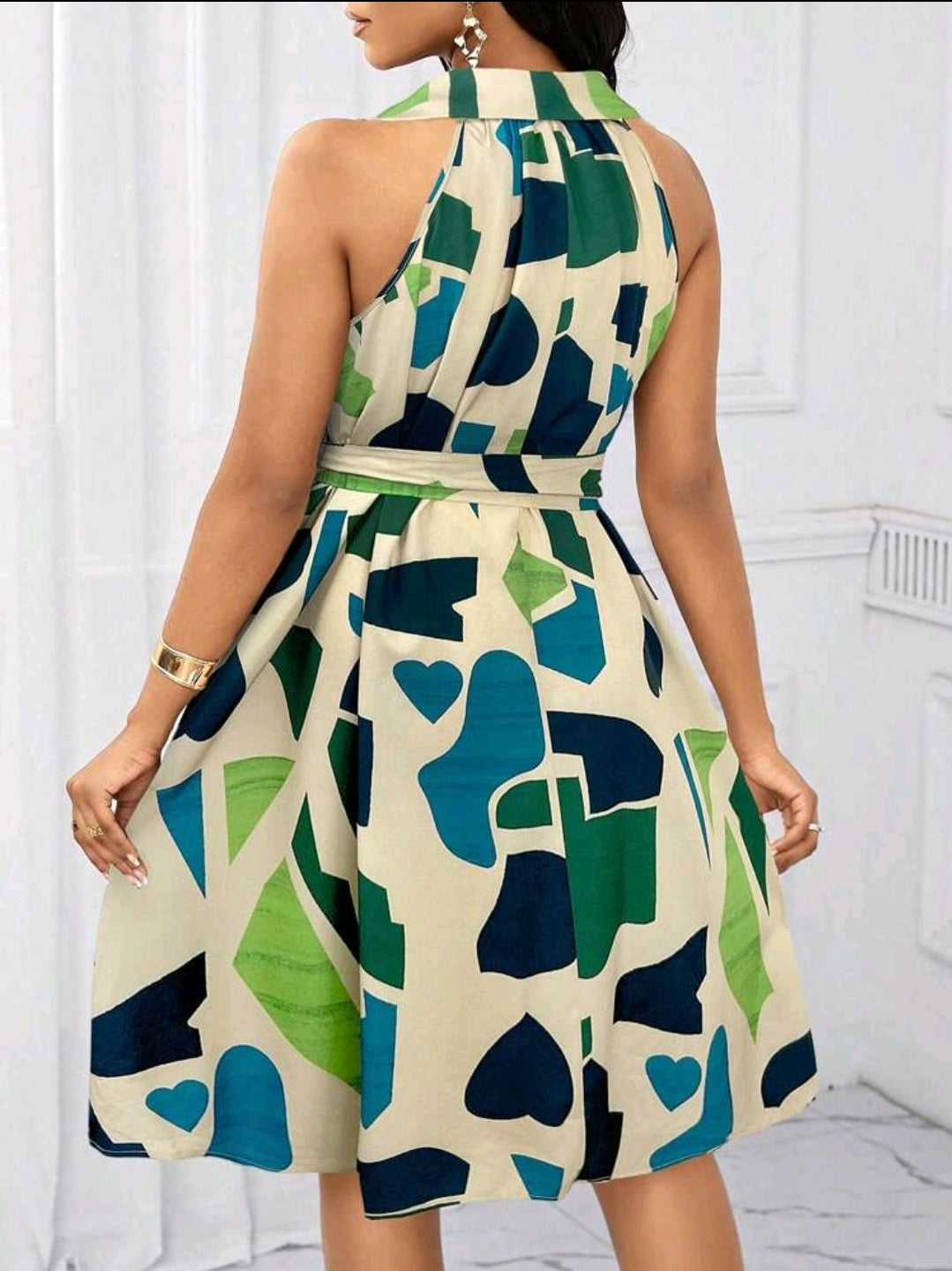 Robes de vacances Robe avec ceinture à nœud et imprimé géométrique pour femmes