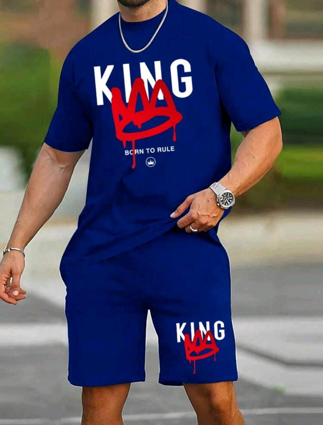 Manfinity Homme Ensemble de combo de t-shirt à manches courtes imprimé Roi à la mode