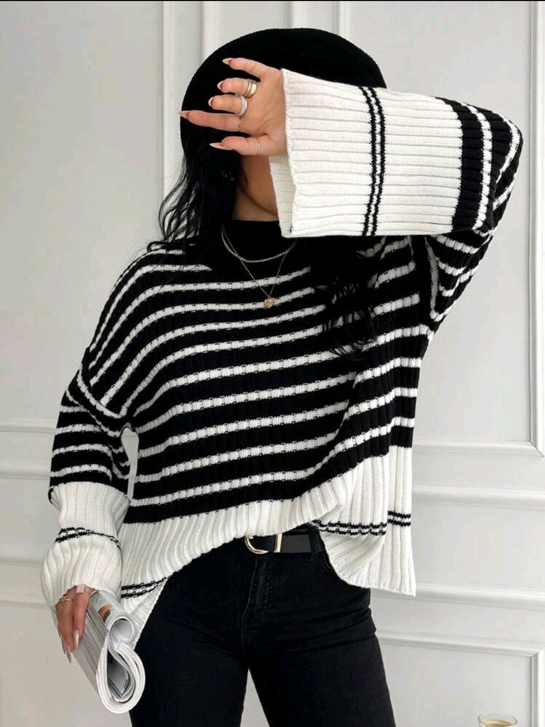 Pull-shirt à manches raglan avec motif rayé, pour l'hiver