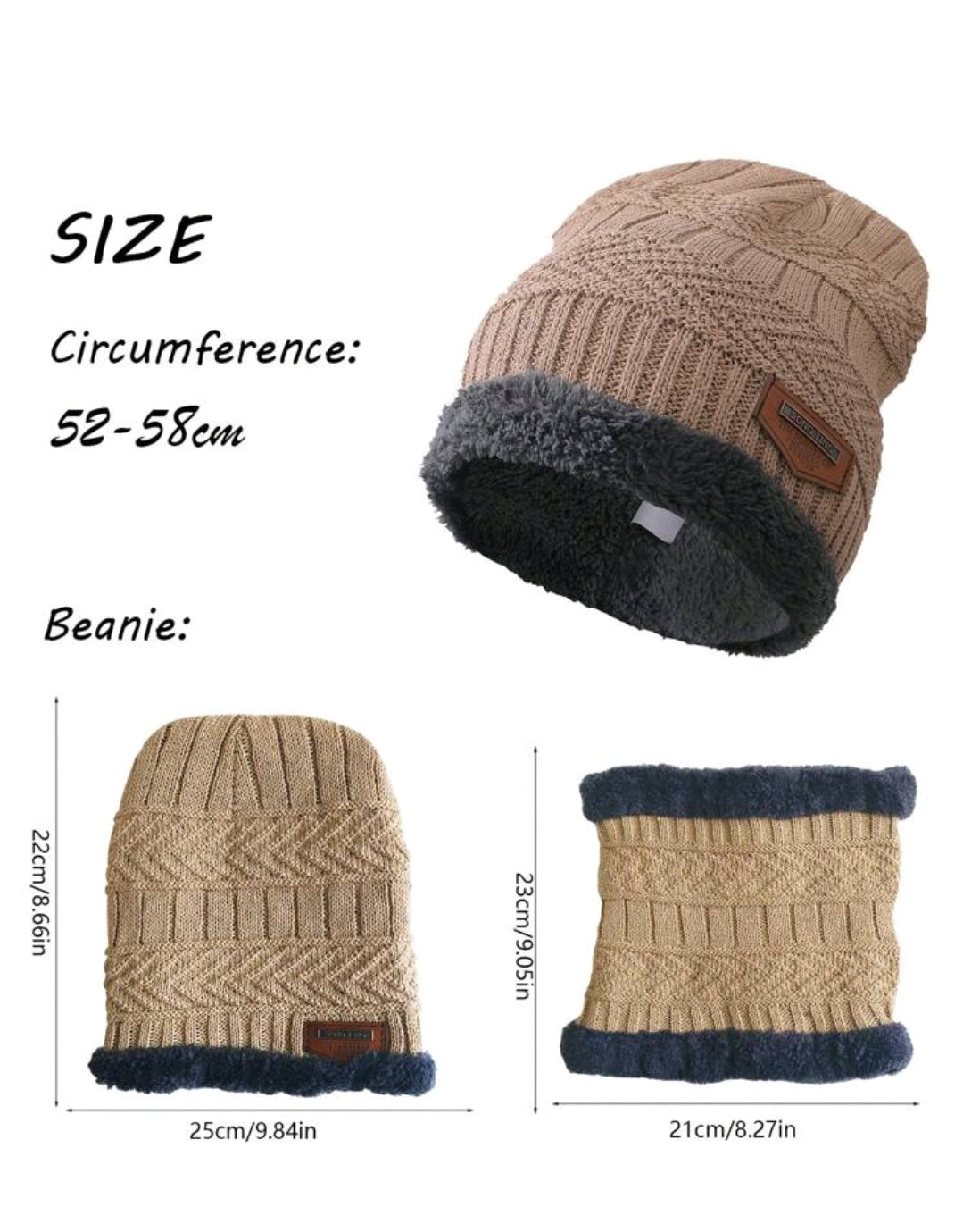 3 pièces Ensemble bonnet tricoté d'hiver, écharpe tour de cou et gants à double couche