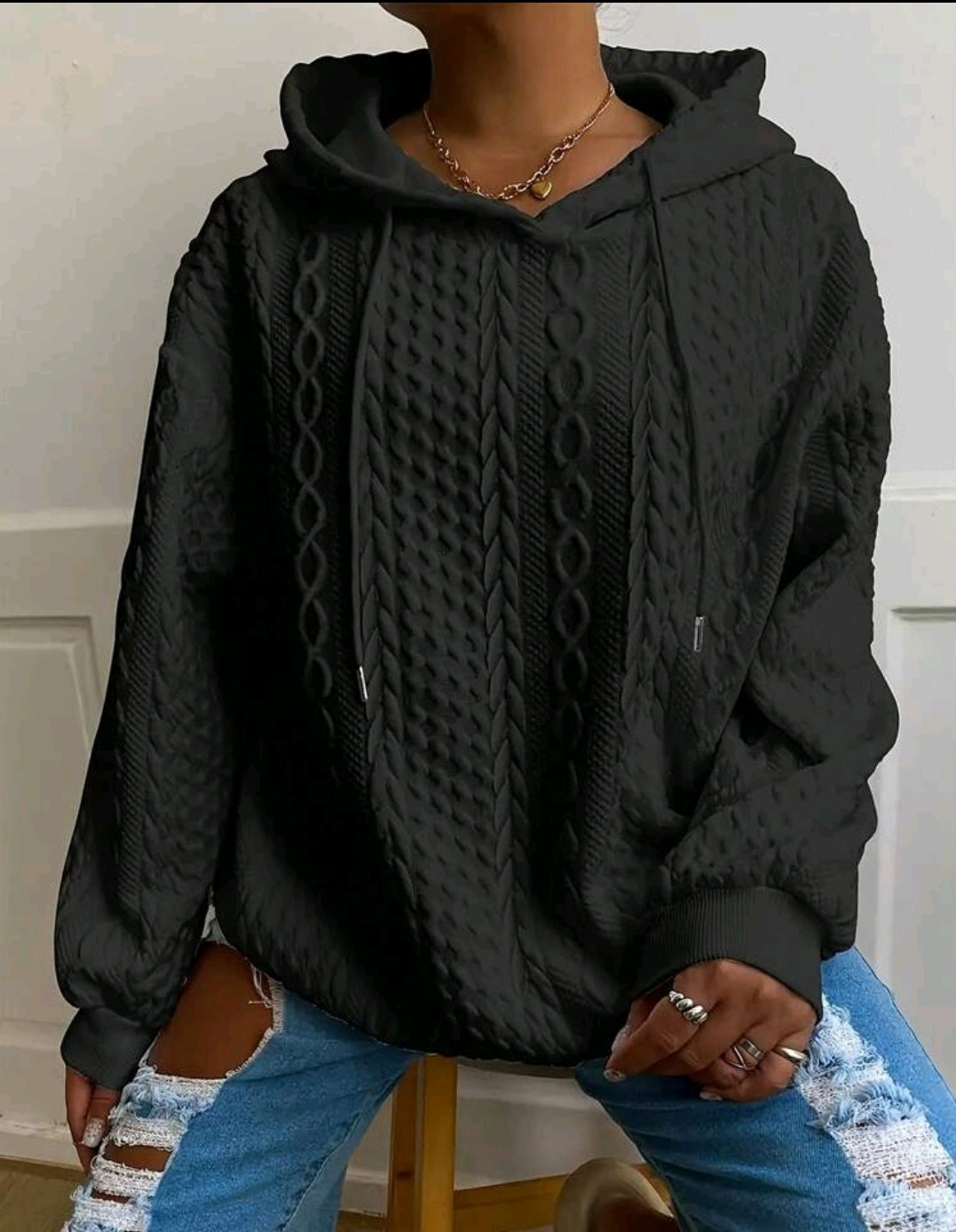 Pull surdimensionné en maille décontracté pour femme avec motif jacquard, manches longues