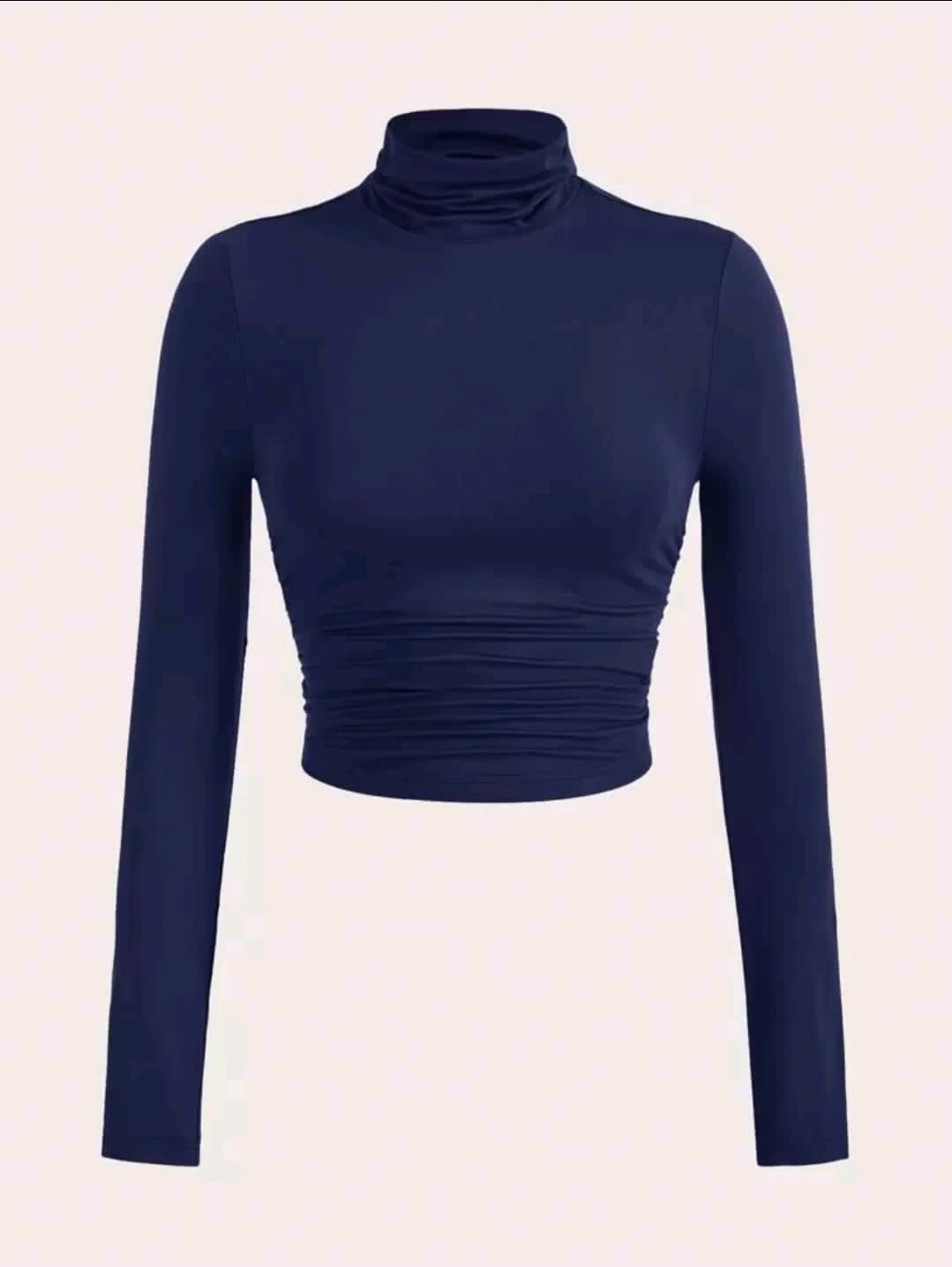 SHEIN EZwear T-shirt court froncé à col haut pour tenues de printemps
