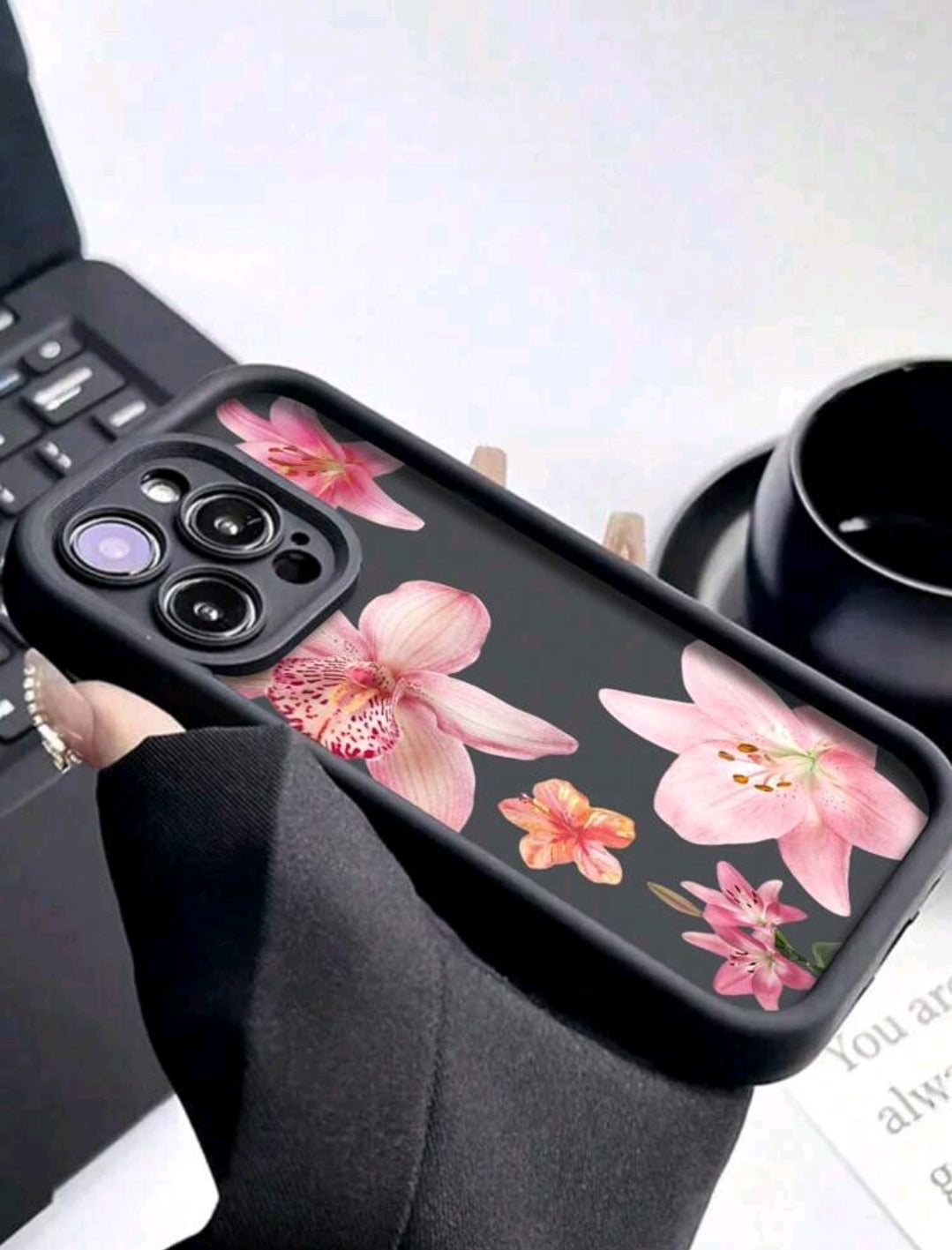 1 pièce Coque de téléphone TPU antichoc avec motif floral de lis rose minimaliste, compatible avec 16 Pro Max/15 Plus/14/13/12/11/8P/XS Max et Galaxy S24 Ultra/S23 FE/S22/S21/S20/A52S/A15/A03