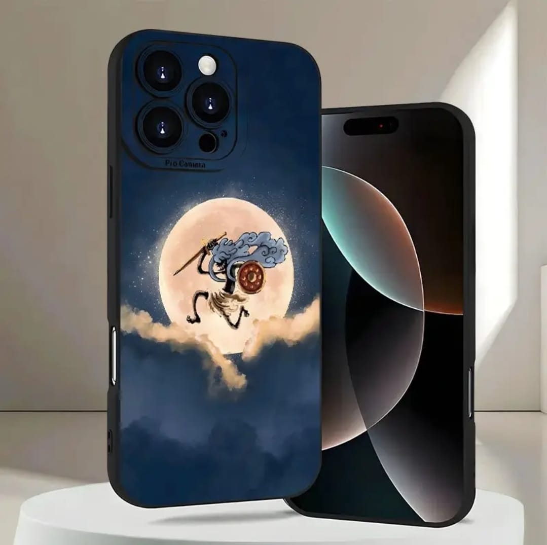 Coque de Téléphone Souple avec Motif Lune Manga et Yeux d'Ange en Impression UV Mat, Protection Complète à 360 Degrés pour iPhone 16 11 12 13 14 15 Pro Max XR X/XS 7 8 Plus SE Mini