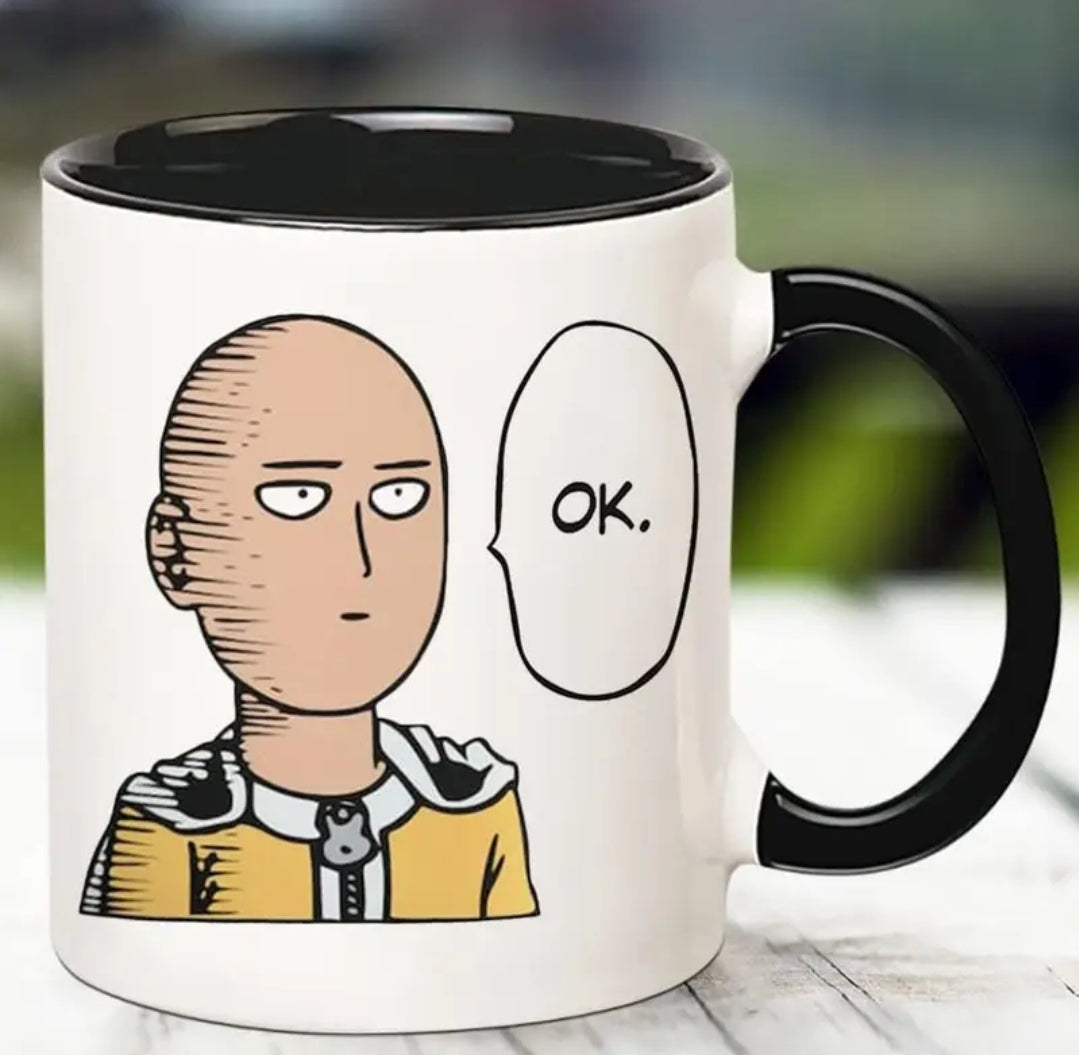 Gobelet en Céramique Fonhark de 11oz Saitama One Punch pour Homme avec Bulle de Parole "OK",